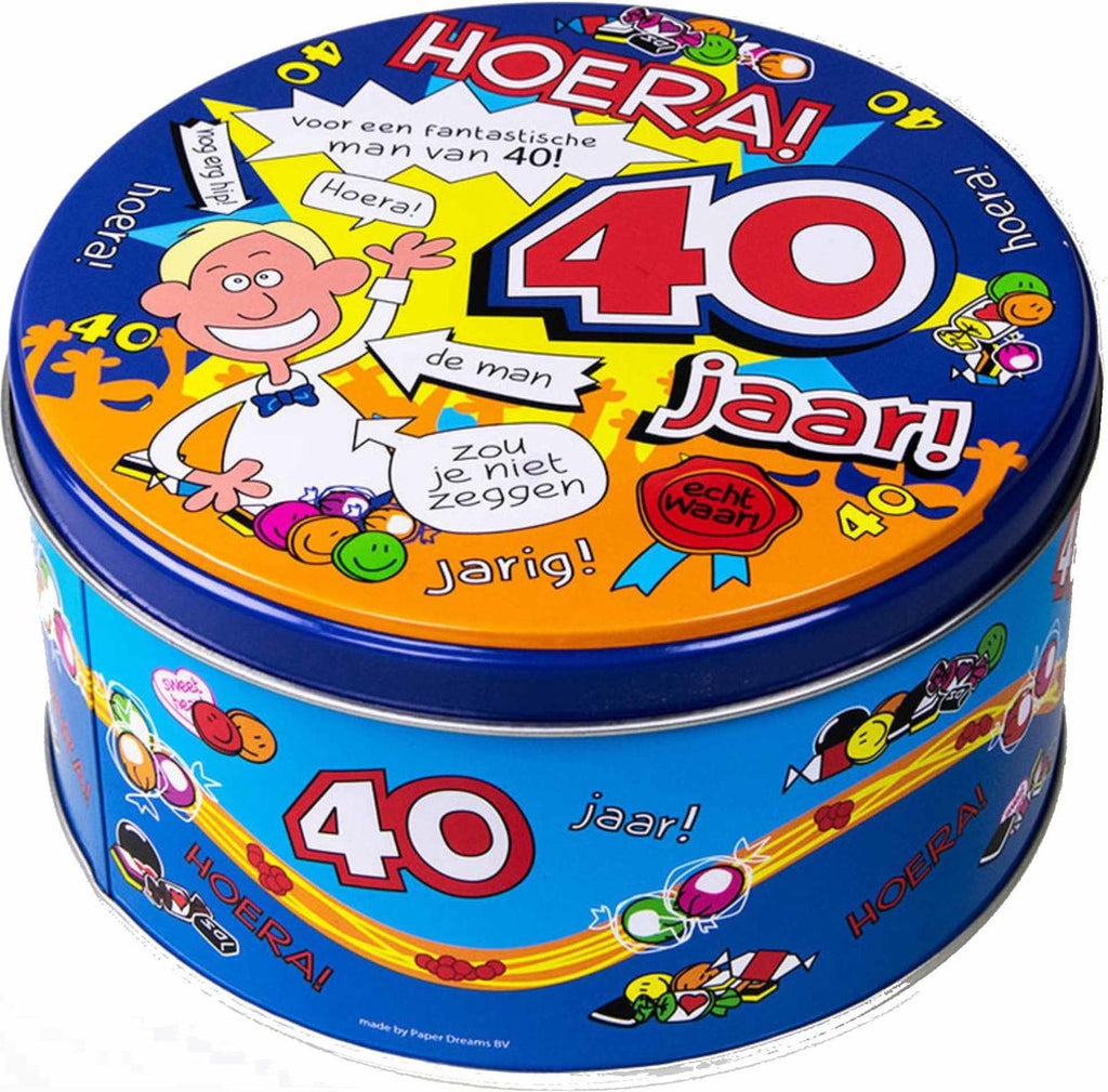 Merkloos 40 Jaar Snoeptrommel/voorraadtrommel Voor Man 14 X 7,5 Cm - 40e Verjaardag - 40e Verjaardag Cadeau / Versiering