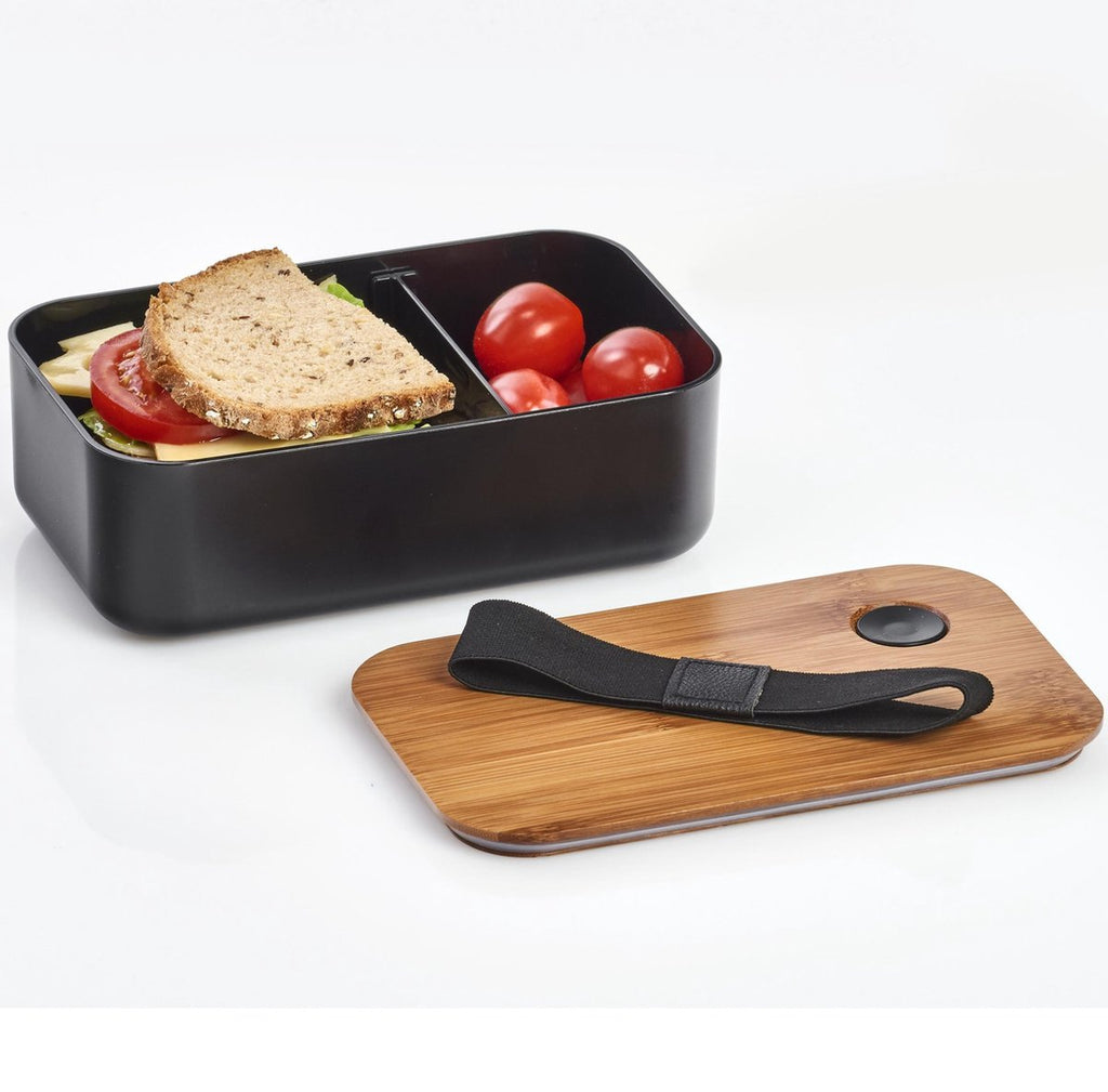  Lunchtrommel/broodtrommel 2-vaks Zwart/naturel Bamboe 19 X 7 Cm - Keukenbenodigdheden - Lunch/brood Meenemen - Trommels/boxen