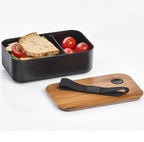  Lunchtrommel/broodtrommel 2-vaks Zwart/naturel Bamboe 19 X 7 Cm - Keukenbenodigdheden - Lunch/brood Meenemen - Trommels/boxen