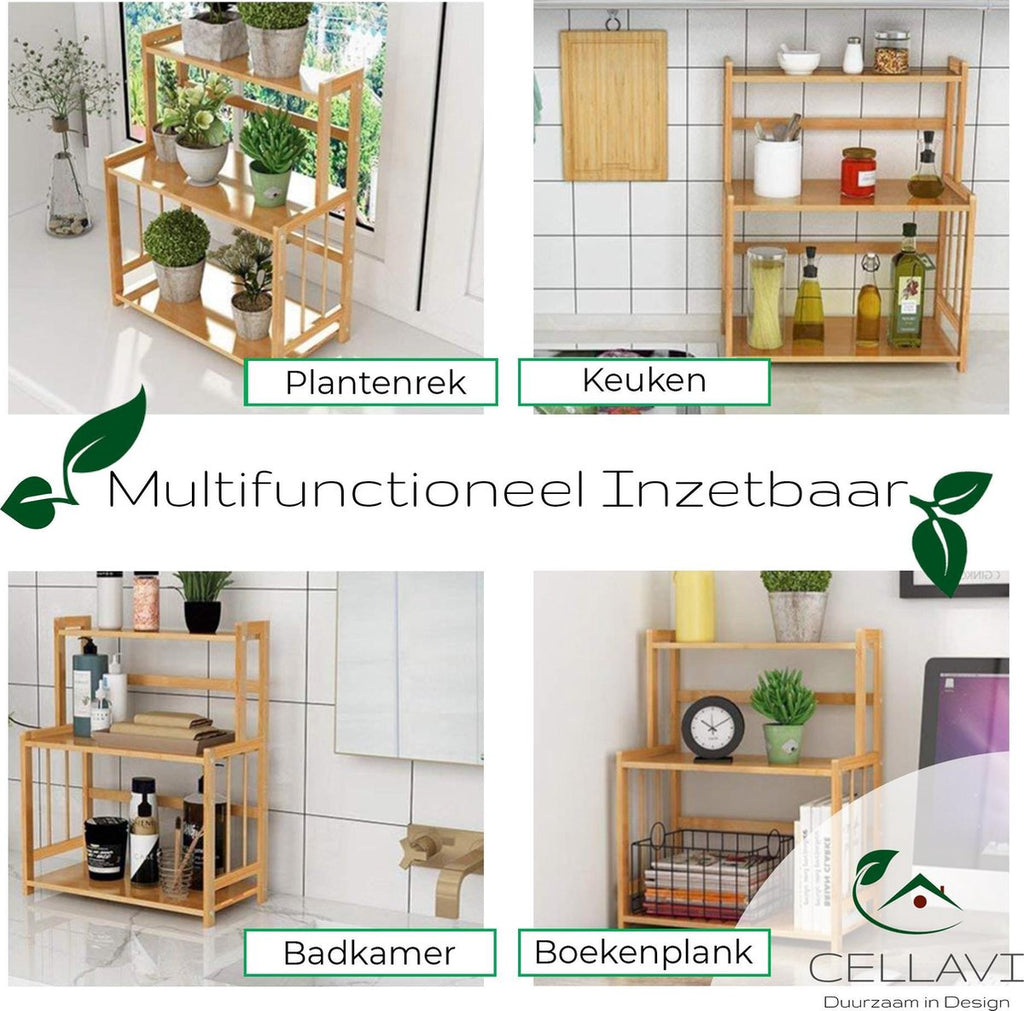  Cellavi Duurzaam Kruidenrek Staand Van Bamboe - Keukenrek Verstelbaar - Keuken Accessoires - Stevige Constructie - Multifunctioneel En Waterafstotend