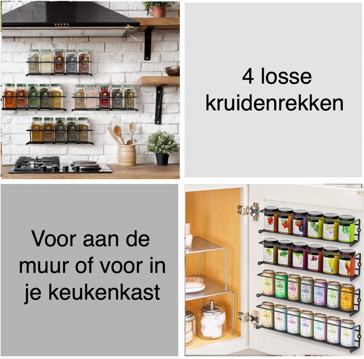  Kruidenrek Ophangbaar Kruidenpotjes Wandrek Organizer Keuken Accessoires - Zwart - Geschikt Voor Bijna Alle Kruidenpotjes