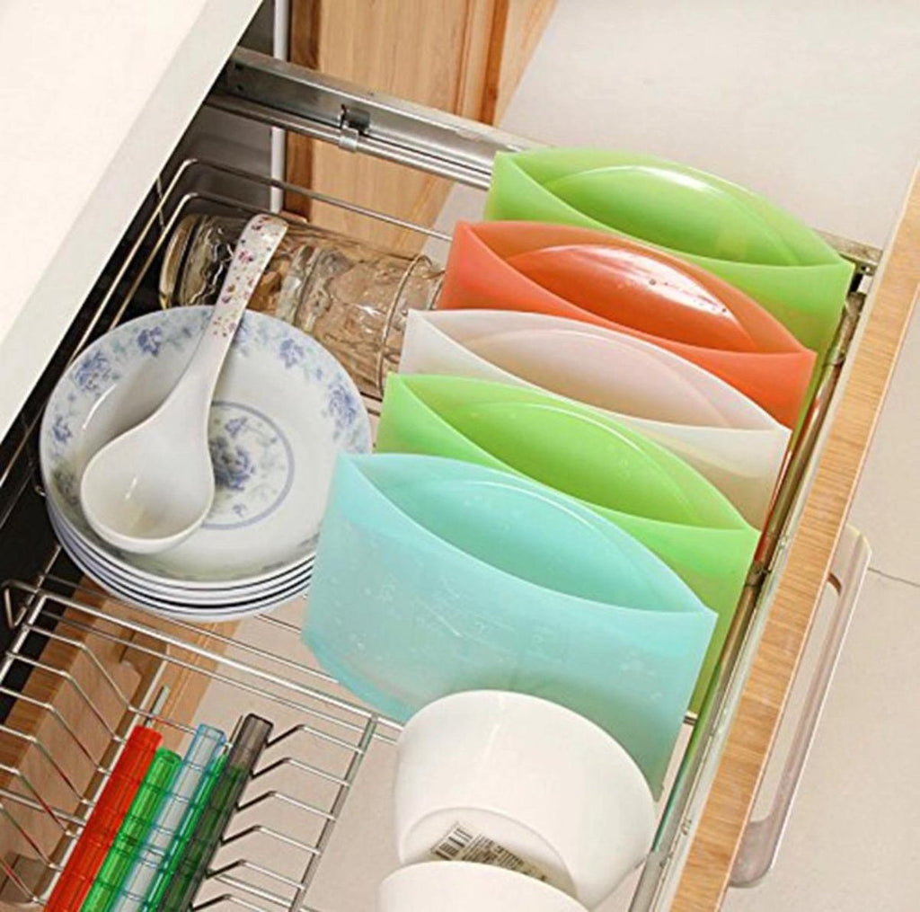  Siliconen Vershoudzakken - Set Van 8 ( 4x 1000ML + 4x 1500ML) -(Transparant, Rood, Groen, Blauw) - Duurzaam - Herbruikbaar - Vries &amp; Hitte Bestendig - Meal Prep - Opbergzak Maatbeker Meal Prep Container