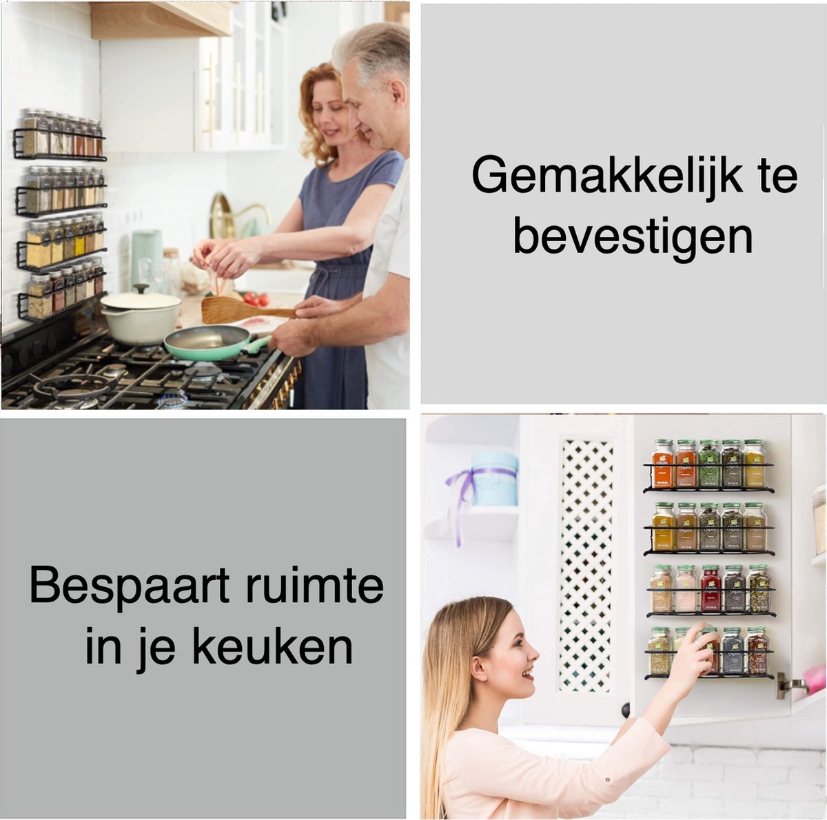  Kruidenrek Ophangbaar Kruidenpotjes Wandrek Organizer Keuken Accessoires - Zwart - Geschikt Voor Bijna Alle Kruidenpotjes