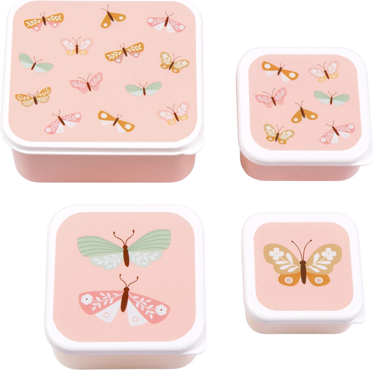  A Little Lovely Company - Brooddoos - Broodtrommel - Lunch &amp; Snack Box Set Van 4 - Vlinders