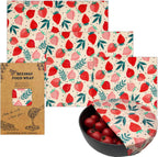  Bijenwas Wraps (Bijenwas Doek) - "rode Aardbei" Set Van 3 - 1S, 1M, 1L - Beeswax Wraps - Herbruikbaar Boterhamzakje - Bee Wrap - Beewax - Bijenwasdoek - Zero Waste - Duurzaam Cadeau