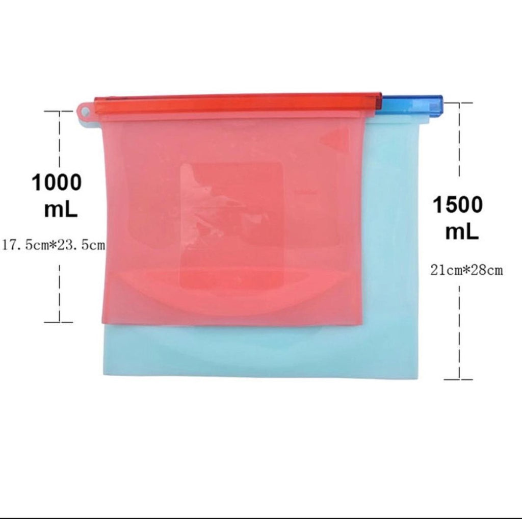  Siliconen Vershoudzakken - Set Van 8 ( 4x 1000ML + 4x 1500ML) -(Transparant, Rood, Groen, Blauw) - Duurzaam - Herbruikbaar - Vries &amp; Hitte Bestendig - Meal Prep - Opbergzak Maatbeker Meal Prep Container