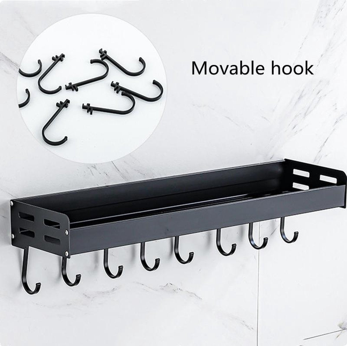 Merkloos TDR - Kruidenrek - Ophangbaar - Inclusief 6 Verplaatsbare Haken Voor Keukengereedschap - 50 Cm - Zwart
