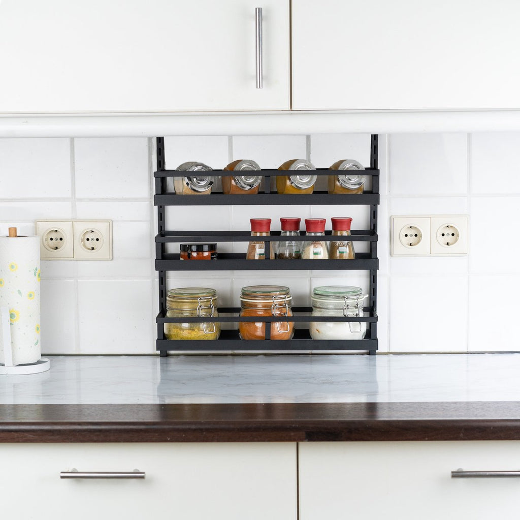  Soome Viljo - Kruidenrek Ophangbaar - Keukenrek - Wandrek - Keuken Organizer - 5 Laags - Verstelbaar - Staal - Zwart - H85xB42.5cm