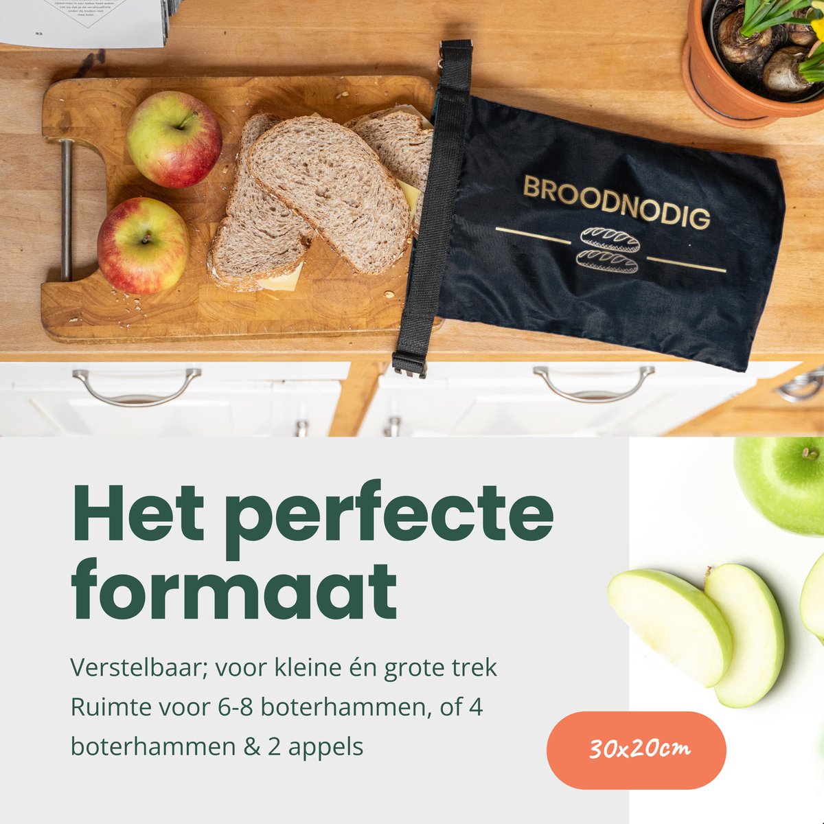  BROODNODIG® - Herbruikbare Boterhamzak - Van 100% Gerecyclede PET-flessen - Ideaal Als Diepvrieszakjes - Lunchzak - Herbruikbaar Boterhamzakje - Foodwrap - Lunchbox - 30x20cm - Zwart