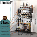  TammaT - Kruidenrek - Kruidenrek Staand - Inklapbare Keukenrek - 3-laags 35x21x56,5CM - Keuken Organizer - Aanrecht Organizer - Keuken Opslag - Roestvrij Staal - Opbergrek - Keuken Organizers - Roestvrij En Krasvrij
