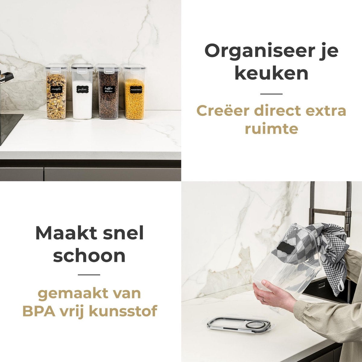  Stosh Voorraadpotten - Voorraadbussen - Vershouddoos - 4 Stuks - 4.0L - BPA Vrij - Kunststof