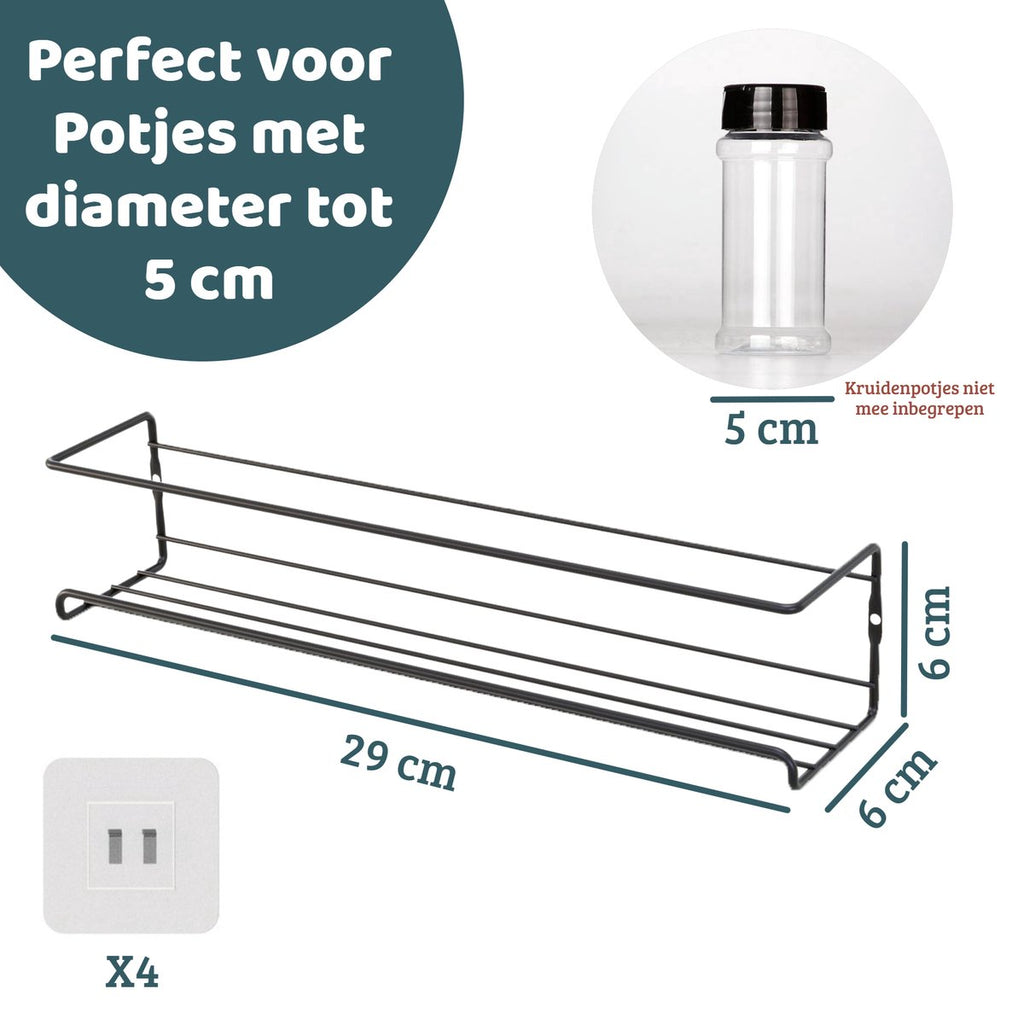  Mmoods Kruidenrek Ophangbaar Zonder Boren - 2 Laags Voor 16 Kruidenpotjes - Speciaal Voor Muur, Wandkast, Kastdeur - Hangende Kruidenorganizer Keuken - Keukenaccessoires