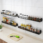 Merkloos Kruidenrek / Opbergrek - RVS - Perforatievrij Aan De Muur Gemonteerd - 50x13x6 Cm - Zwart