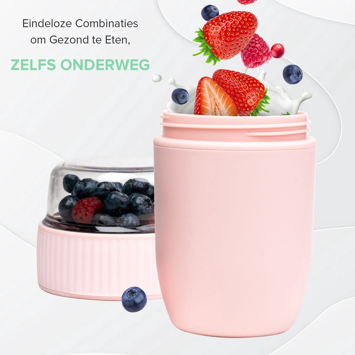  Coninx Yoghurtbeker To Go - Muesli Beker To Go - Lunchbeker - Mueslibeker 640ml (450ml+190ml) - Roze