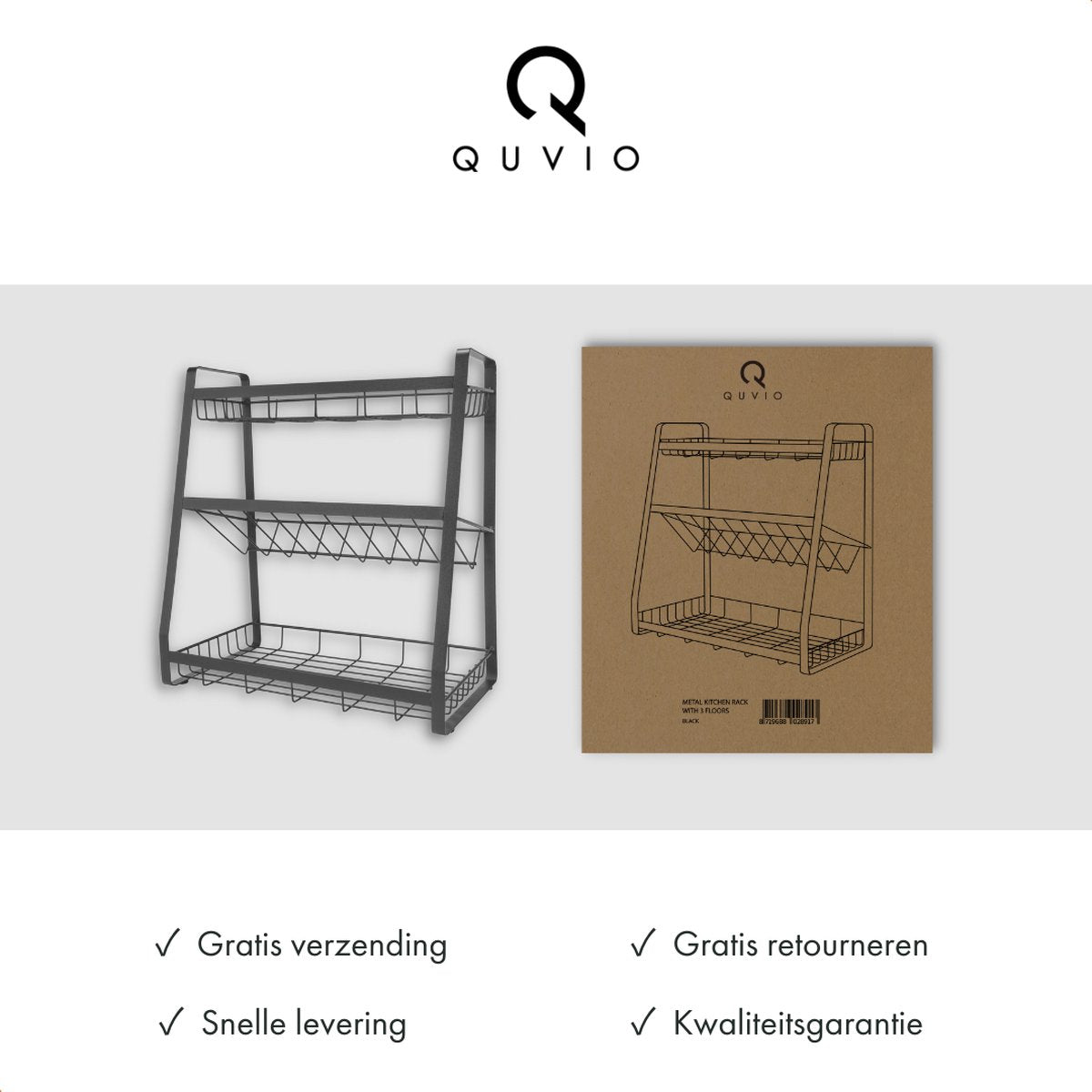  QUVIO Kruidenrek - Keukenrek Staand - Keukenrekje - Keukenrek - Aanrecht Organizer - Metaal - 19 X 35 X 38 Cm