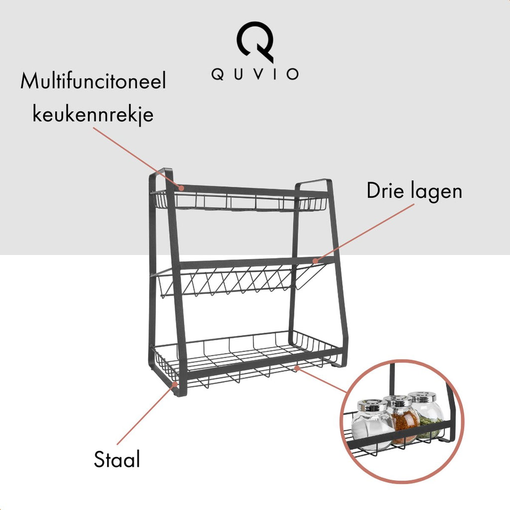  QUVIO Kruidenrek - Keukenrek Staand - Keukenrekje - Keukenrek - Aanrecht Organizer - Metaal - 19 X 35 X 38 Cm