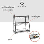  QUVIO Kruidenrek - Keukenrek Staand - Keukenrekje - Keukenrek - Aanrecht Organizer - Metaal - 19 X 35 X 38 Cm