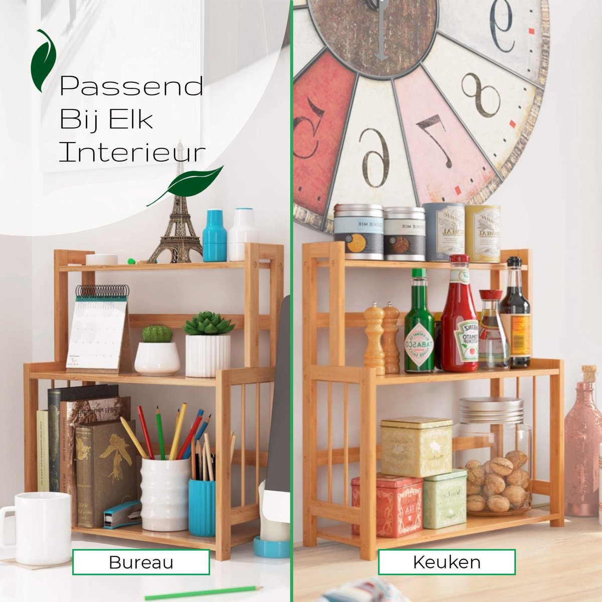  Cellavi Duurzaam Kruidenrek Staand Van Bamboe - Keukenrek Verstelbaar - Keuken Accessoires - Stevige Constructie - Multifunctioneel En Waterafstotend