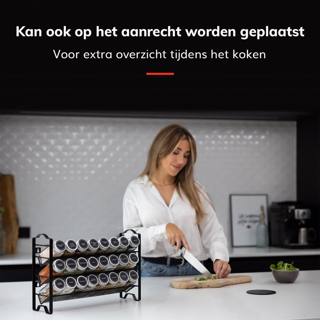  Deleca Kruidenrek Organizer Met 24 Kruidenpotjes - Vierkant - Strooideksel &amp; Labels - Ophangbaar Of Staand - Industrieel / Zwart