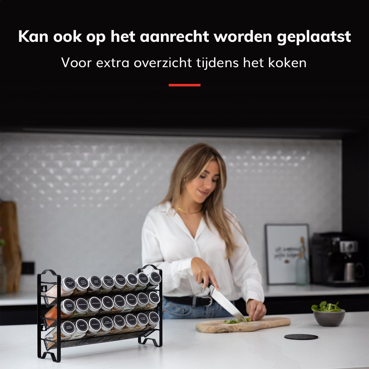  Deleca Kruidenrek Organizer Met 24 Kruidenpotjes - Vierkant - Strooideksel &amp; Labels - Ophangbaar Of Staand - Industrieel / Zwart