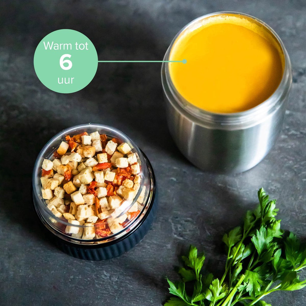  Coninx Thermos Lunchbox - Muesli Beker To Go - Isoleer Lunchpot - Yoghurtbeker To Go - Mueslibeker 840ml (600ml+240ml) - RVS