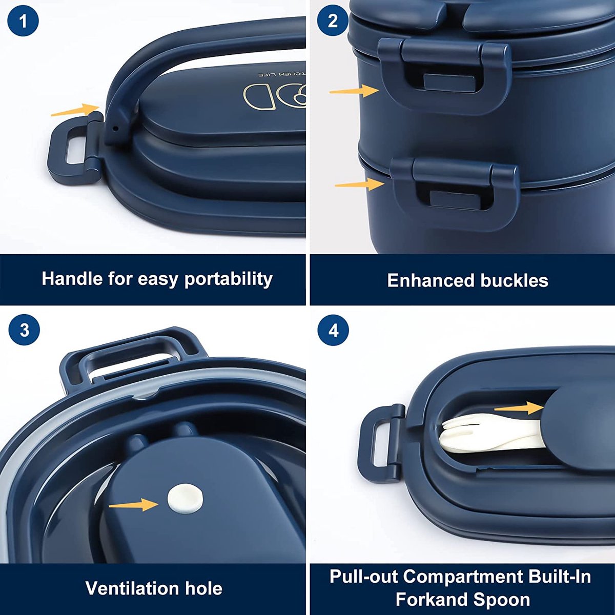  OITUGG Lunchbox Volwassenen: 2-laags Bento Box 1550 Ml Voor Mannen Vrouw - 3-vaks Lunchbox Met Bestek - BPA-vrije Plastic Lunchbox Geschikt Voor Kantoorschool - Magnetronbestendig Vaatwasmachinebestendig (blauw)