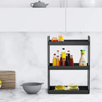 Merkloos 3 Tier Staande Planken Keuken Onder Kast Plank Douche Plank Badkamer Werkblad Organizer Ijdelheid Lade Cosmetica &amp; Make-up Opslag Kruidenrek Zwart
