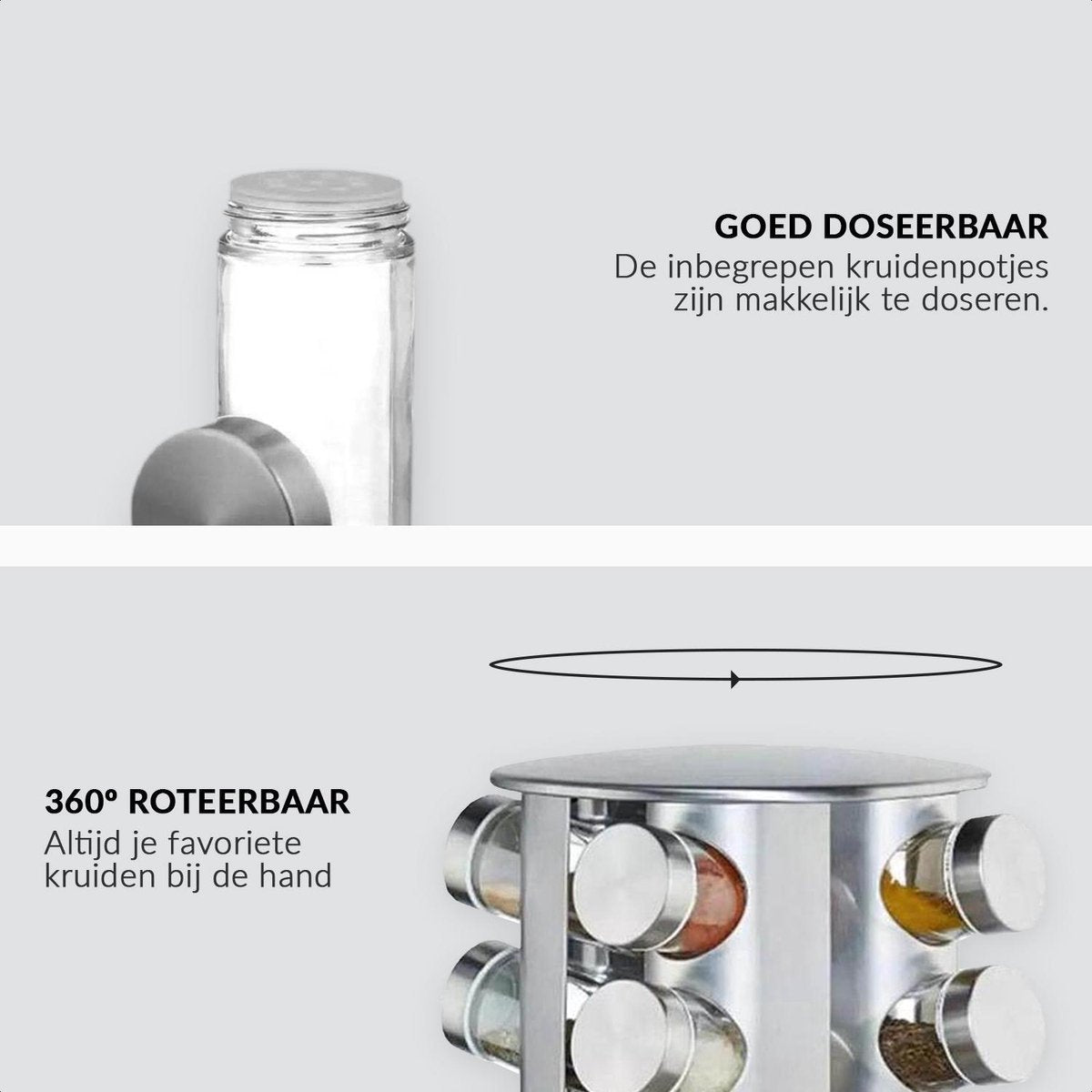  SensaHome 360 Graden Roteerbare Kruidencarrousel - Kruidenrek/Kruidenmolen - 20 Kruidenpotjes - 5 Laags - Draaibaar - 20 Specerijen Potjes - Specerijenmolen