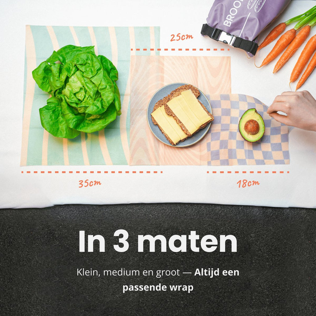  BROODNODIG® - Bijenwas Wraps (Bijenwas Doek) - Set Van 4 - 1S, 2M, 1L - Foodwrap - Beeswax Wraps - Bee Wrap - Beewax - Bijenwasdoek - Zero Waste - Duurzaam Cadeau - Herbruikbaar Boterhamzakje