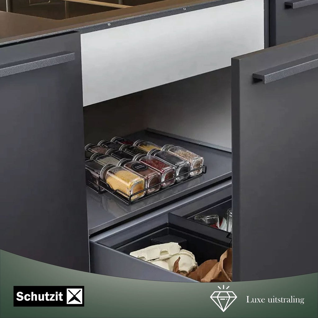  Schutzit - Kruidenrek Lade - Metaal - Zwart - 3 Lagen - Kruiden Organizer Liggend Ladeinzet