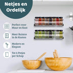 Mmoods Kruidenrek Ophangbaar Zonder Boren - 2 Laags Voor 16 Kruidenpotjes - Speciaal Voor Muur, Wandkast, Kastdeur - Hangende Kruidenorganizer Keuken - Keukenaccessoires