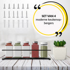  YORGS Kruidenrek Ophangbaar - Kruidenrekje Voor Potjes - Kruidenrekken Hangend 4 Stuks - Zwart - Inc Ophangmateriaal