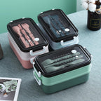  Lunchbox - Meal Prep Bakjes - Lunch Box Met Deksel - Meal Prep – Bento Box - Lunchtrommel Met Bestek Blauw