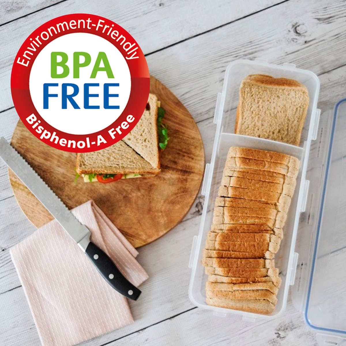  Lock&amp;Lock Vershouddoos Voor Brood - Brooddoos - Broodtrommel - Brood Bewaren - Opbergdoos - Bewaardoos Met Deksel - 100% Luchtdicht - BPA Vrij - 5 Liter - Transparant
