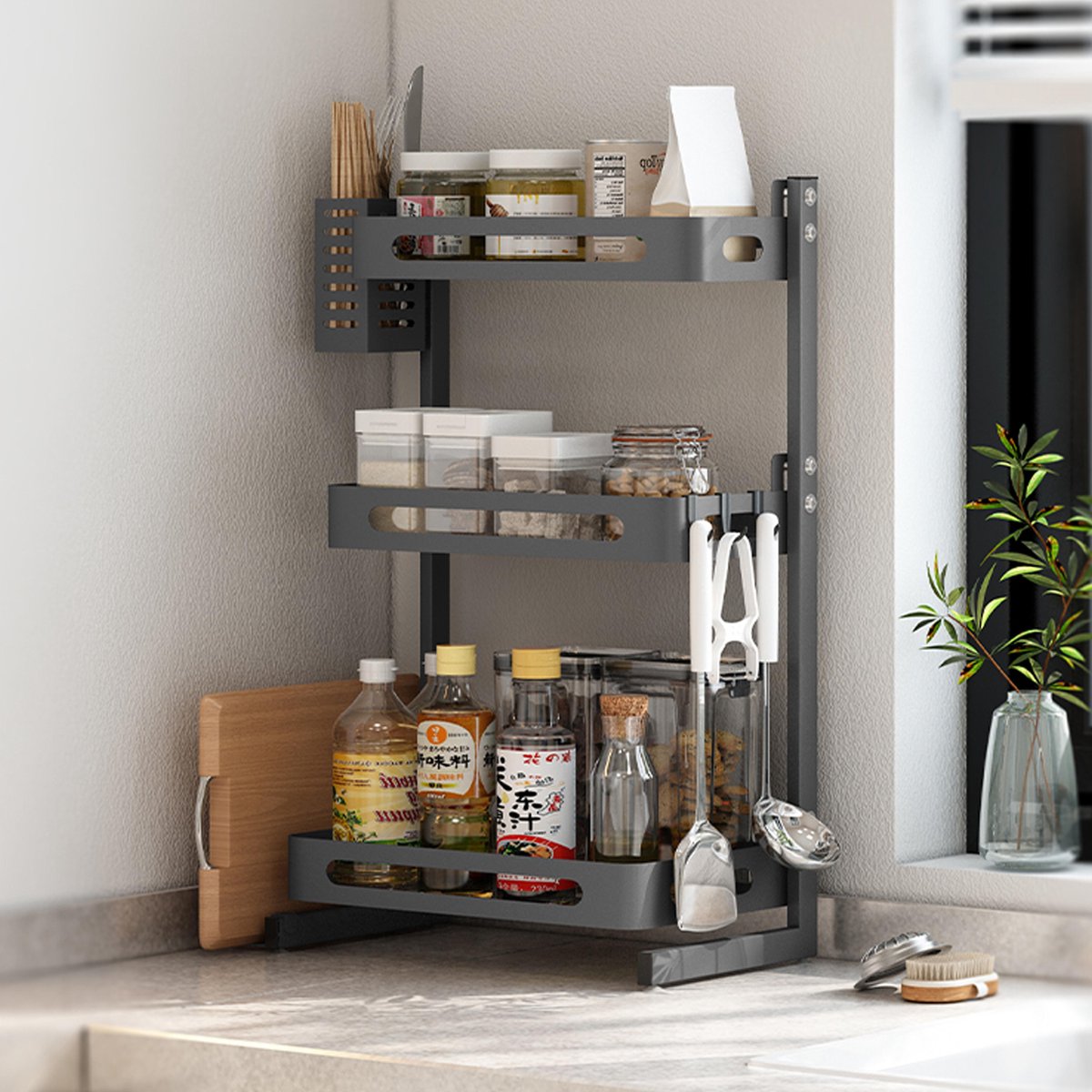 Chefs Cuisine Kruidenrek - Kruidenrek Staand - Keukenrek -aanrecht Organizer - Bureau Organizer - Keuken Organizers - Roestvrij Staal