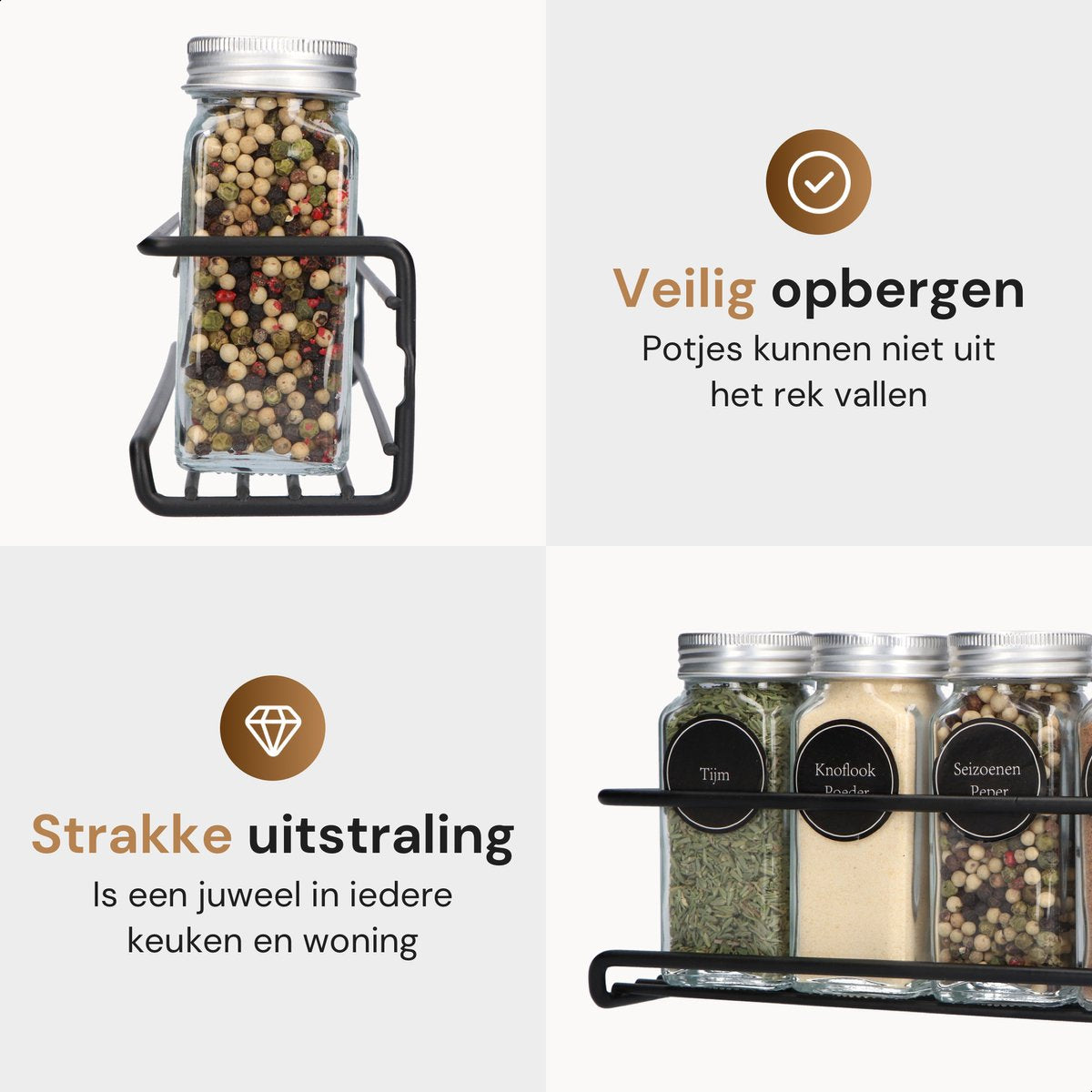  Comforder Kruidenrek Ophangbaar - Kruiden Organizer - 4 Kruidenrekken - Voor 24 Kruidenpotjes - Zwart