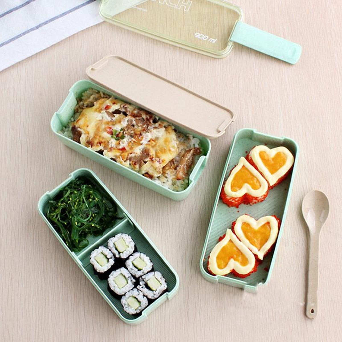  Lunchbox - Meal Prep Bakjes - Lunch Box Met Deksel - Meal Prep – Bento Box - Lunchtrommel Met Bestek Beige