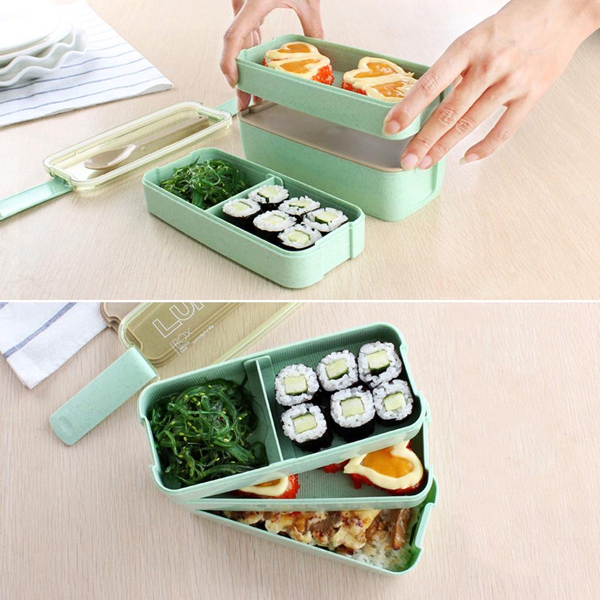  Lunchbox - Meal Prep Bakjes - Lunch Box Met Deksel - Meal Prep – Bento Box - Lunchtrommel Met Bestek Beige