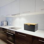  Luxe Broodtrommel Zwart Met Bamboe - Brood Bewaardoos - 36x21x21CM - Rechthoekig