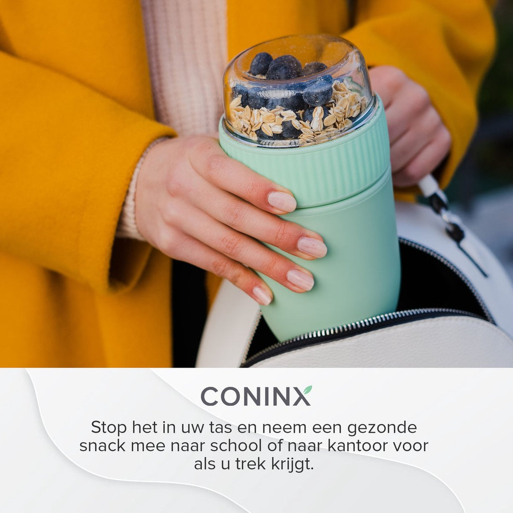  Coninx Yoghurtbeker To Go - Muesli Beker To Go - Lunchbeker - Mueslibeker 640ml (450ml+190ml) - Groen