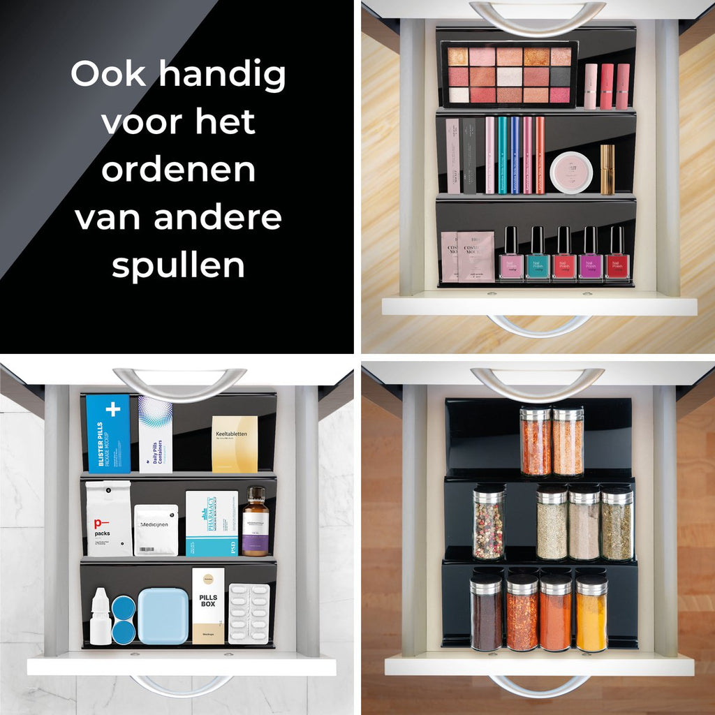  Goedewaere Kruidenrek Lade - 6 Stuks - Keuken Organizers - Keukenlade Organiser - Kruiden Organizer - Uitschuifbaar - Kunststof