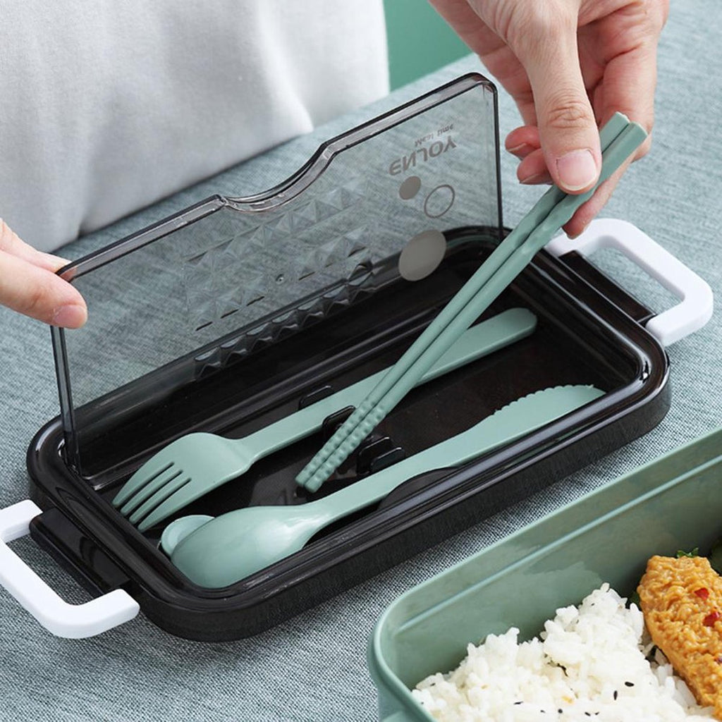  Lunchbox - Meal Prep Bakjes - Lunch Box Met Deksel - Meal Prep – Bento Box - Lunchtrommel Met Bestek Groen