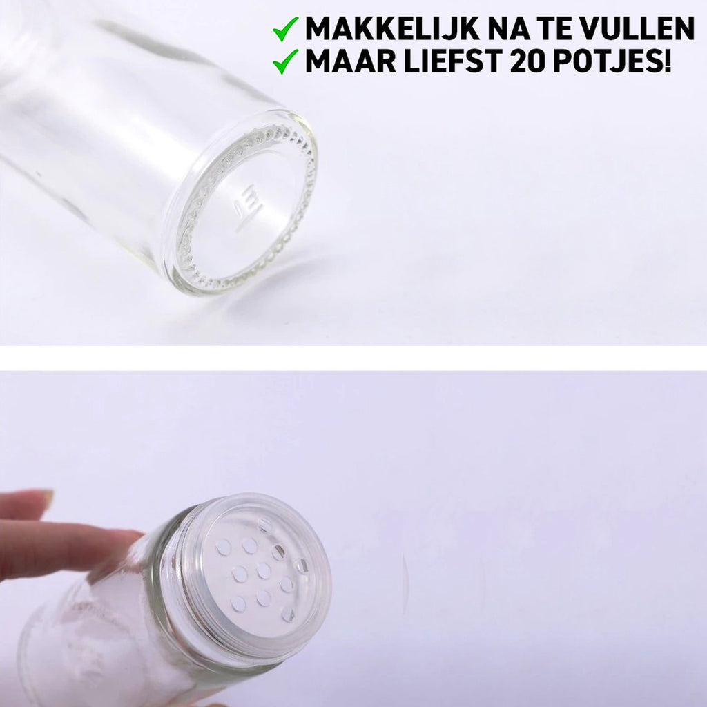 Merkloos Draaibaar Kruidenrek Met 20 Kruidenpotjes - Kruidenrek Staand - Aanrecht Organiser - Glazen Potjes Met Deksel - Inclusief 32 Etiketten En 1 Uitwisbare Stift - Ronde Afwerking - Zwart