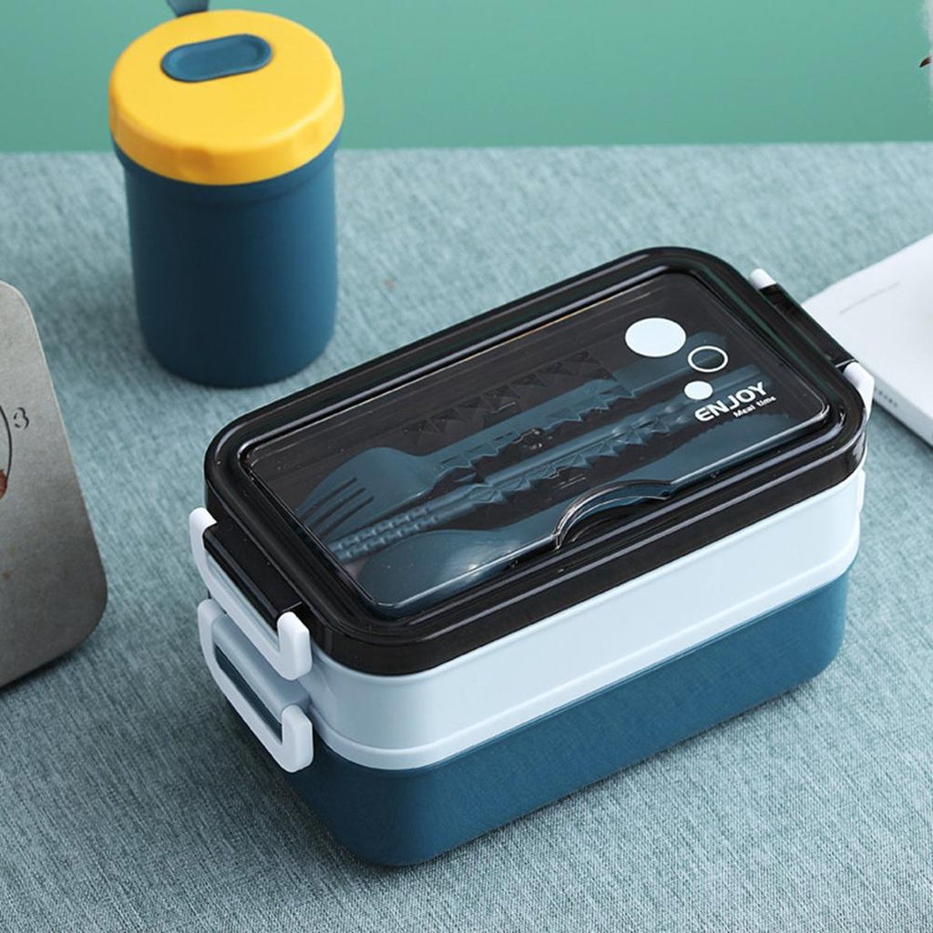  Lunchbox - Meal Prep Bakjes - Lunch Box Met Deksel - Meal Prep – Bento Box - Lunchtrommel Met Bestek Blauw