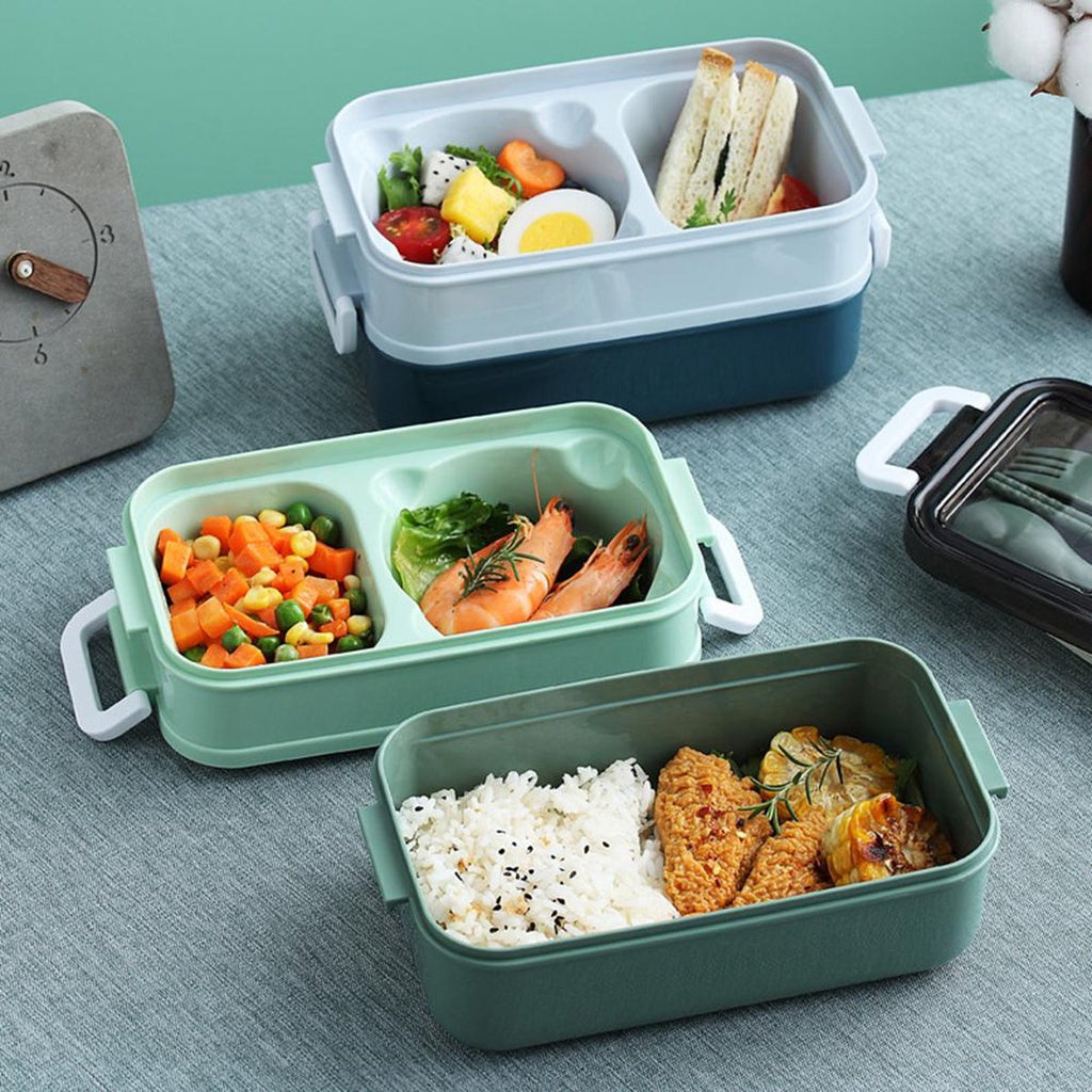  Lunchbox - Meal Prep Bakjes - Lunch Box Met Deksel - Meal Prep – Bento Box - Lunchtrommel Met Bestek Blauw