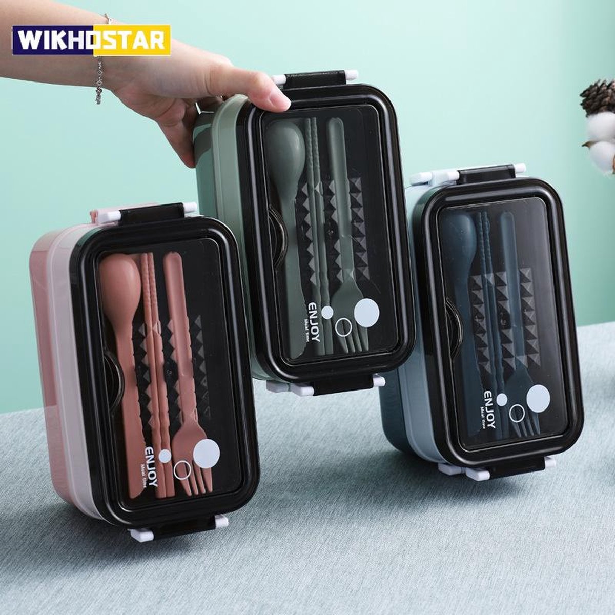  Lunchbox - Meal Prep Bakjes - Lunch Box Met Deksel - Meal Prep – Bento Box - Lunchtrommel Met Bestek Groen