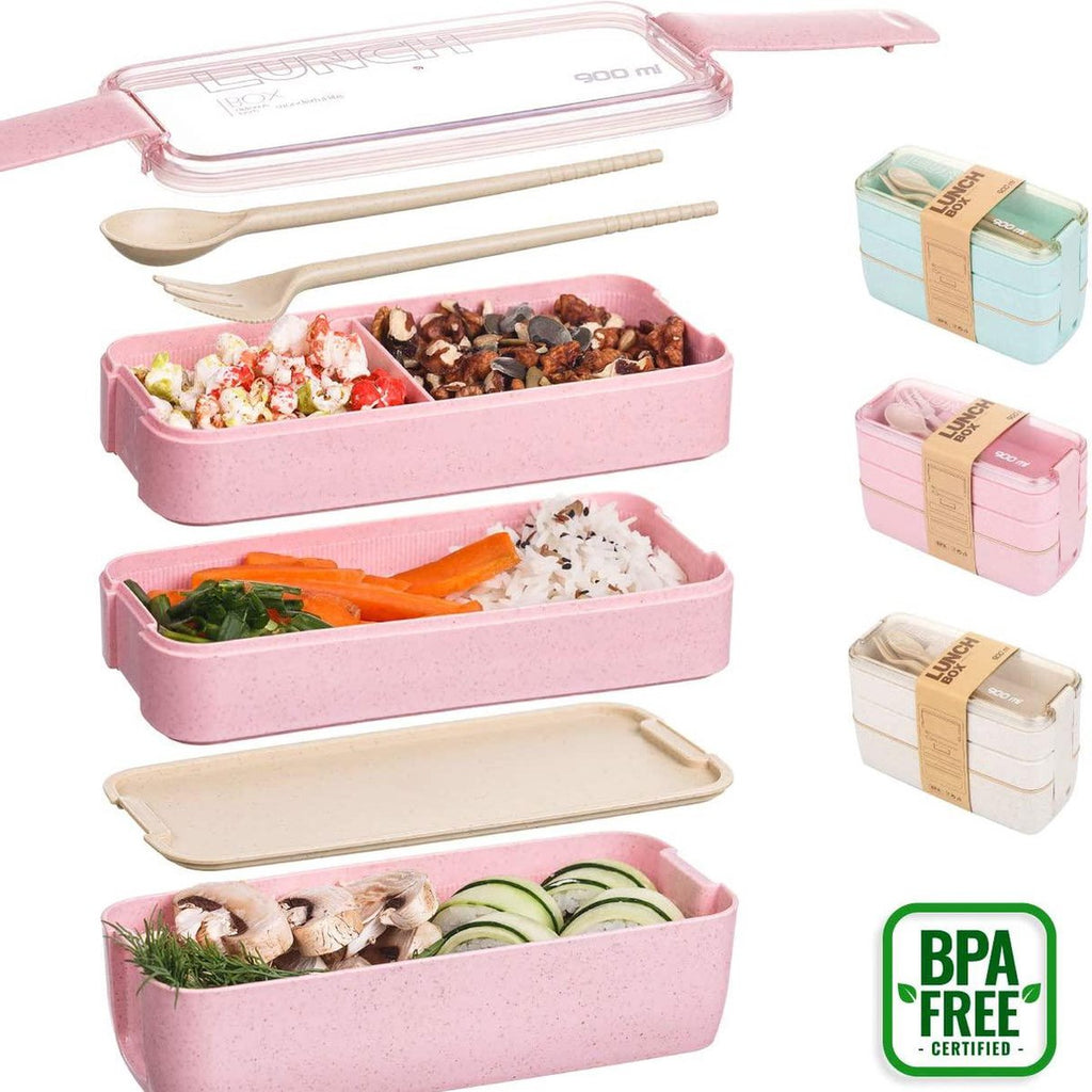  Lunchbox - Meal Prep Bakjes - Lunch Box Met Deksel - Meal Prep – Bento Box - Lunchtrommel Met Bestek Beige