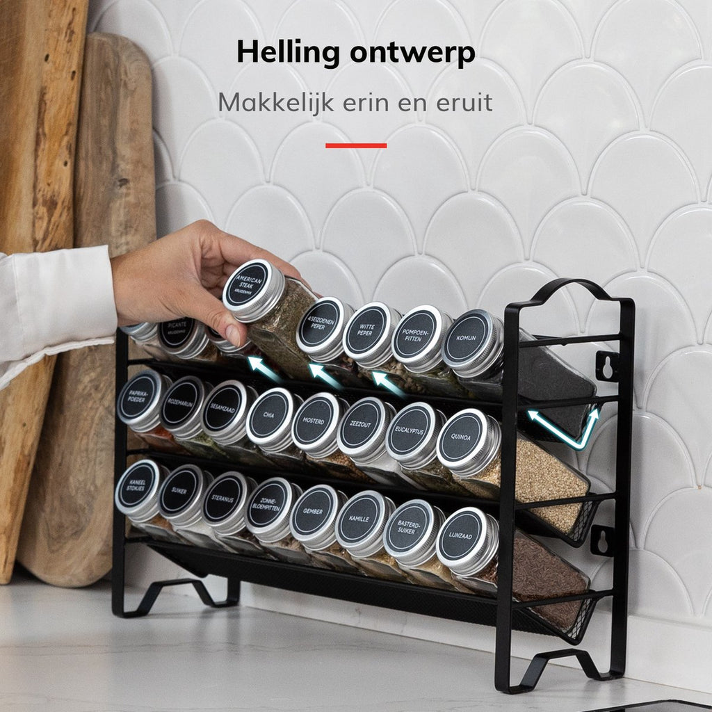  Deleca Kruidenrek Organizer Met 24 Kruidenpotjes - Vierkant - Strooideksel &amp; Labels - Ophangbaar Of Staand - Industrieel / Zwart