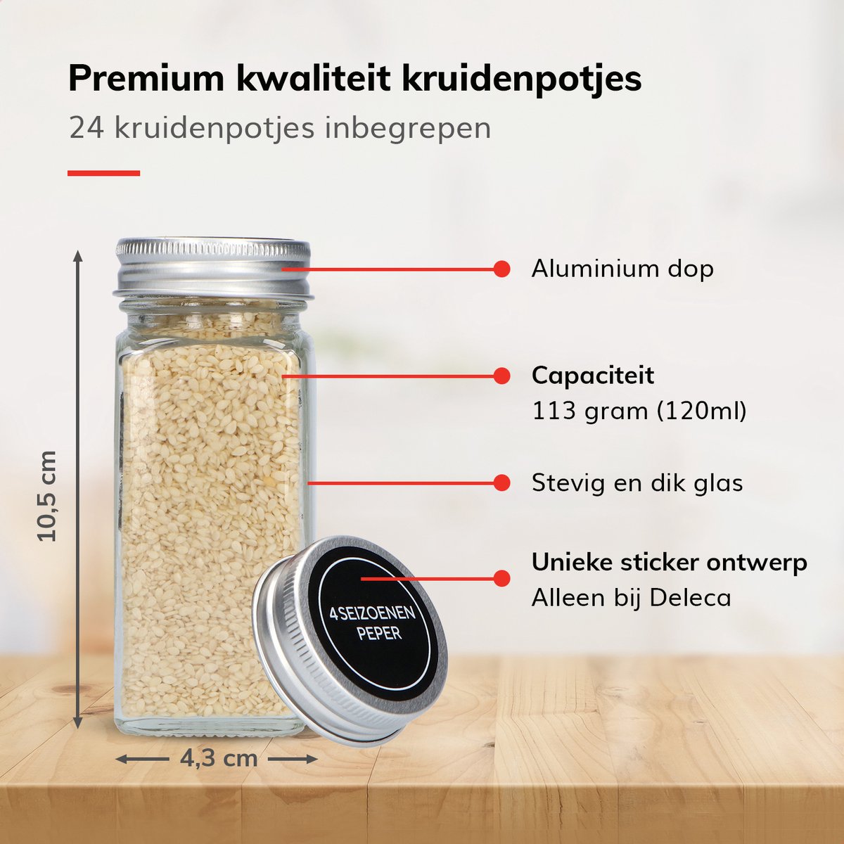  Deleca Kruidenrek Organizer Met 24 Kruidenpotjes - Vierkant - Strooideksel &amp; Labels - Ophangbaar Of Staand - Industrieel / Zwart