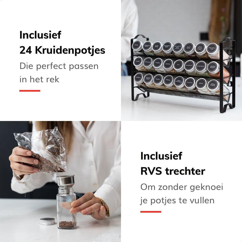  Deleca Kruidenrek Organizer Met 24 Kruidenpotjes - Vierkant - Strooideksel &amp; Labels - Ophangbaar Of Staand - Industrieel / Zwart